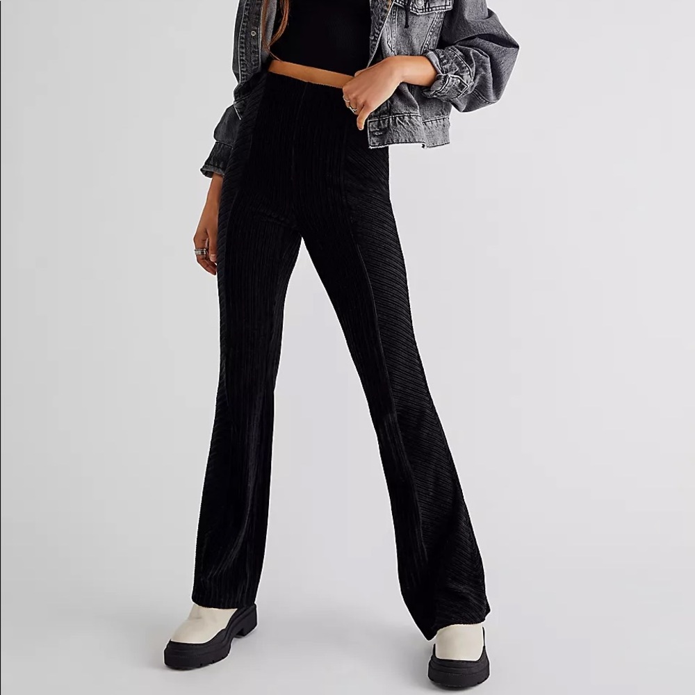 Free People - Slim Pull-On Velvet Flare Pants - Picture 7 of 13